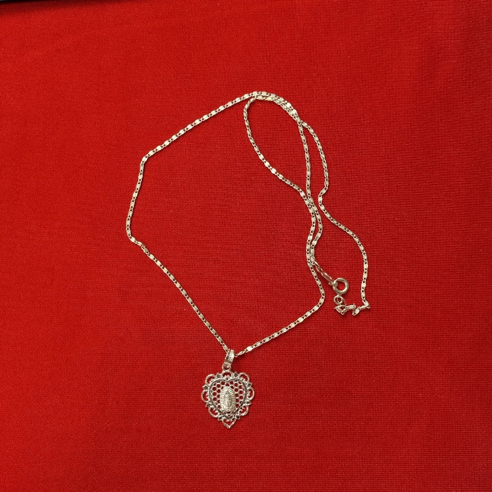 Elegant Heart‎ Pendant Necklace 925 Sterling Silver virgin mary Catholic Medal